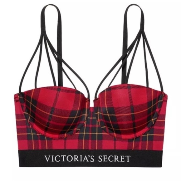 Victoria's Secret X BALMAIN Fashion Show Plaid Strappy Long Line Bra - Picture 2 of 7